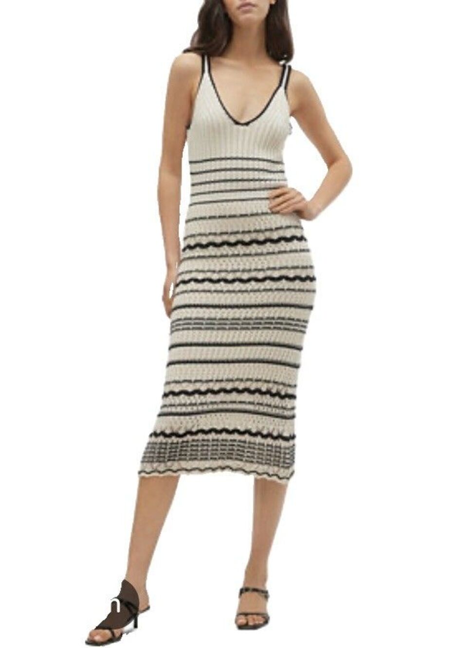 Vera Moda Minou Stripped Sleeveless Knit Crochet Midi Dress Size M Costal Beachy